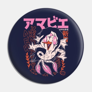 Vintage Amabie Yokai Illustration // Retro Japanese Folklore Pin