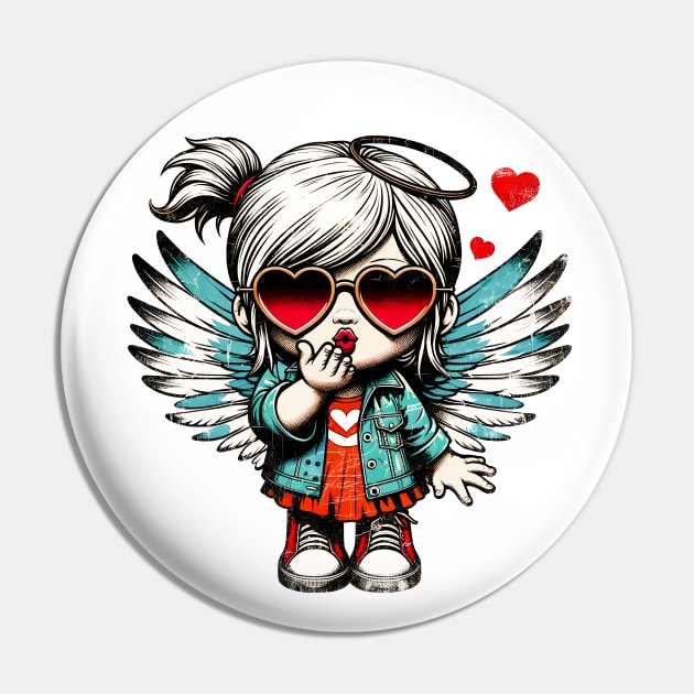 Retro Romance: Pop Art Cupid Kisses Valentine's Shirt Pin by Klimek Prints