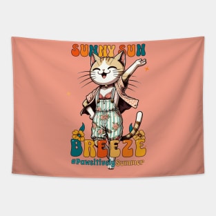 Sunny Cat Summer Delight - Embrace the Relaxing Breeze Tapestry