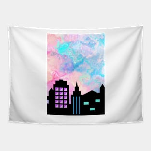 City in a Psychedelic Sky Tapestry