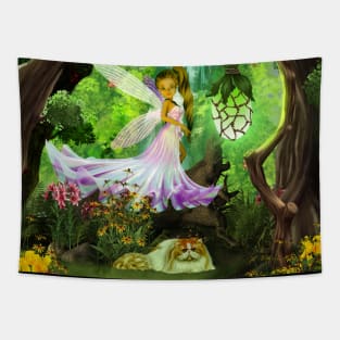 Cute little fairy wth her cat Tapestry