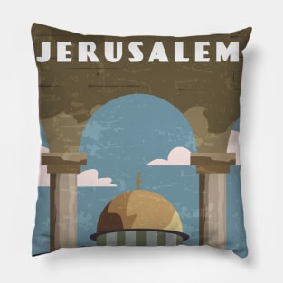 Jerusalem, Israel, Palestine.Retro travel poster Pillow