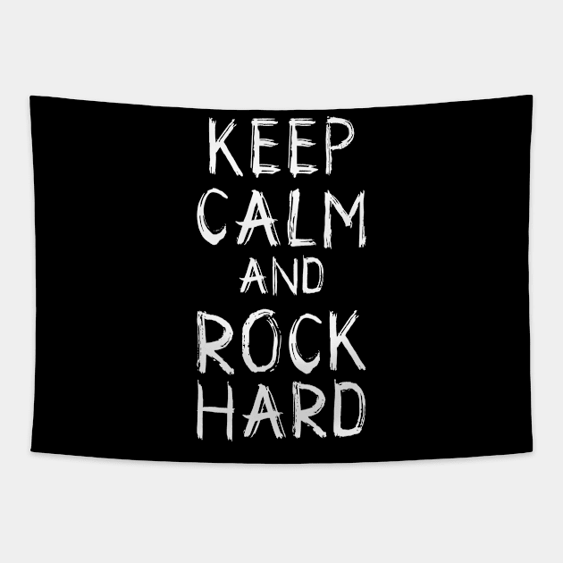 Keep Calm and Rock Hard Tapestry by Skull Riffs & Zombie Threads