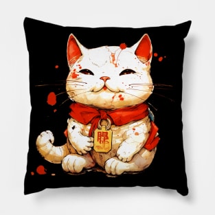 Copy of Japanese Lucky Cat: Maneki-Neko on a Dark Background Pillow