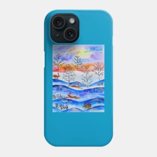 Hares leaping in the Snow at Sunset Phone Case