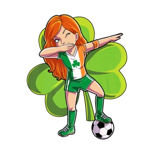 Dabbing Soccer Girl St Patricks Day Women Kids Irish T-Shirt