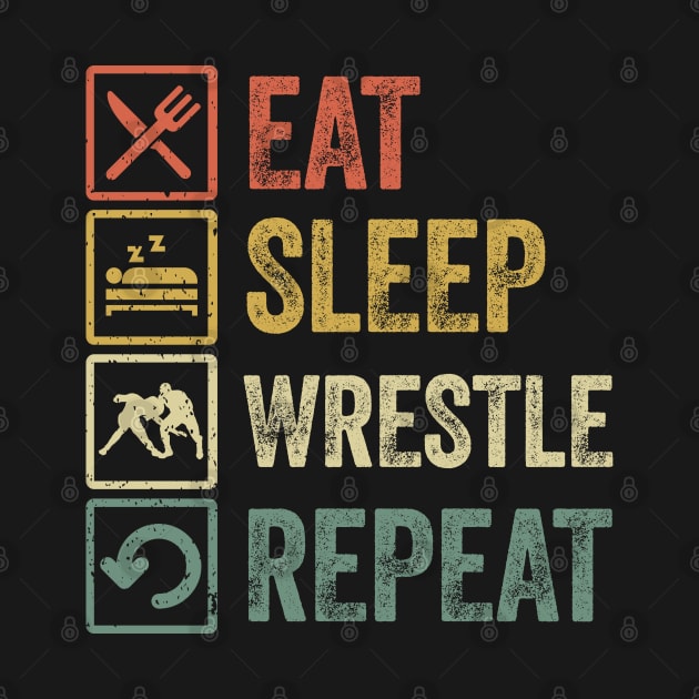 Funny eat sleep wrestle repeat retro vintage gift by Lyume