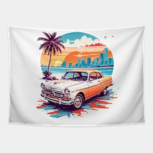 Miami Street Ride: Retro Car Vector Tee Tapestry