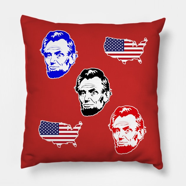 Abe Lincoln Face American Flag Pillow by Scar