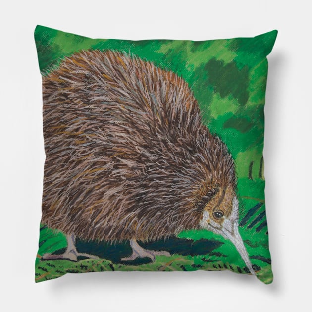 A brown kiwi, New Zealand Pillow by Anton Liachovic
