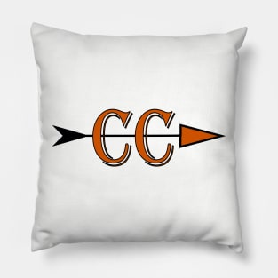 Cross Country team logo CC with an arrow in black and orange Pillow