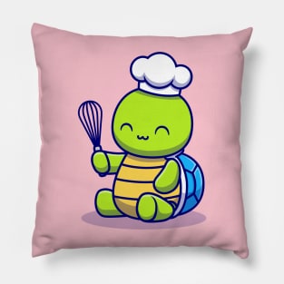 Cute Turtle Chef Cooking Cartoon Pillow