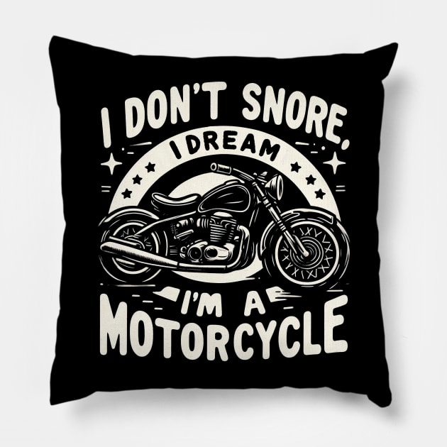 Funny Motorcycle Snoring Saying Pillow by SimpliPrinter