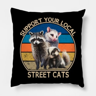 Support Your Local Street Cats Racoon, Skunk and opossum Pillow