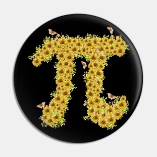 Pi Mathematic Symbol With Sunflower And Butterfly Costume Gift Pin