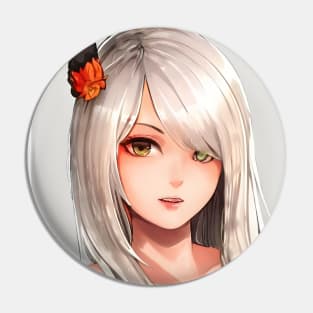 White Hair Anime Girl Pin