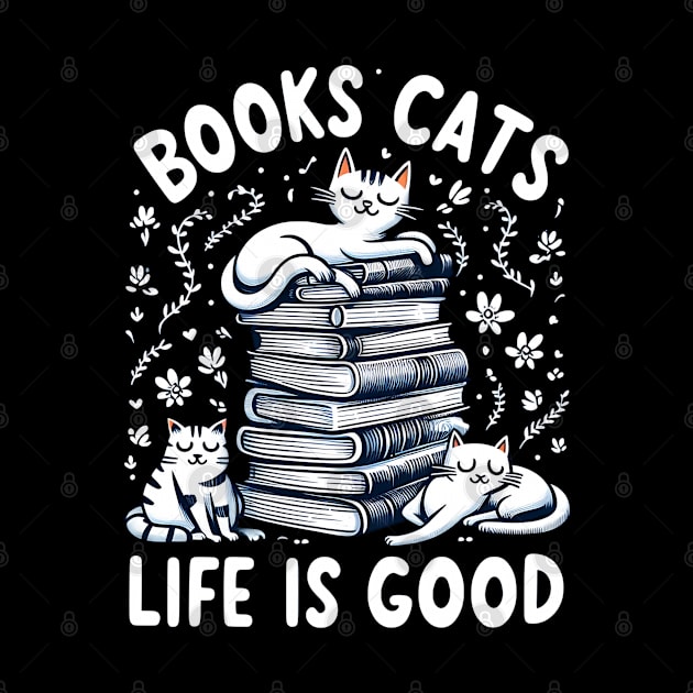 books cats life is good by AOAOCreation