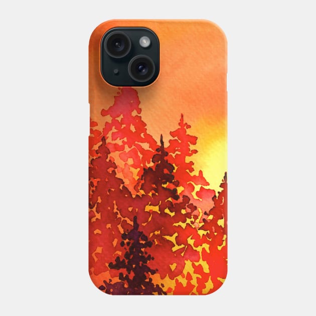 Vivid Sunset Watercolor Trees Phone Case by KelseyLovelle