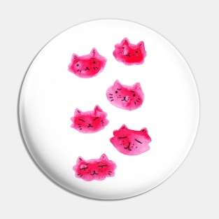 Red Watercolor Kitty Faces Pin