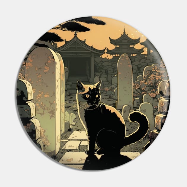 Cat Guards Japanese Cemetery Pin by Star Scrunch