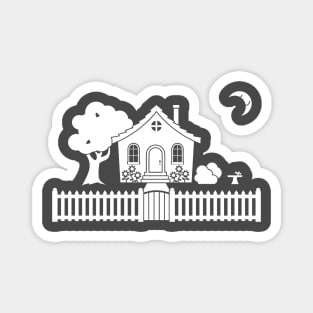 Cottage w/ Picket Fence (White design w/ moon) Magnet