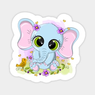 Cheerful baby elephant in a meadow with flowers Magnet