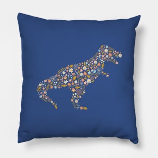 Floral T-Rex in Blue + Coral Pillow