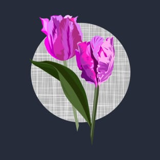 Large pink parrot tulips on linen texture T-Shirt