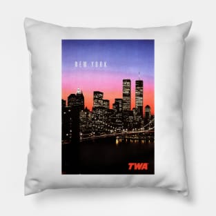 NEW YORK Nightfall Skyline Airplane Vintage Travel Pillow