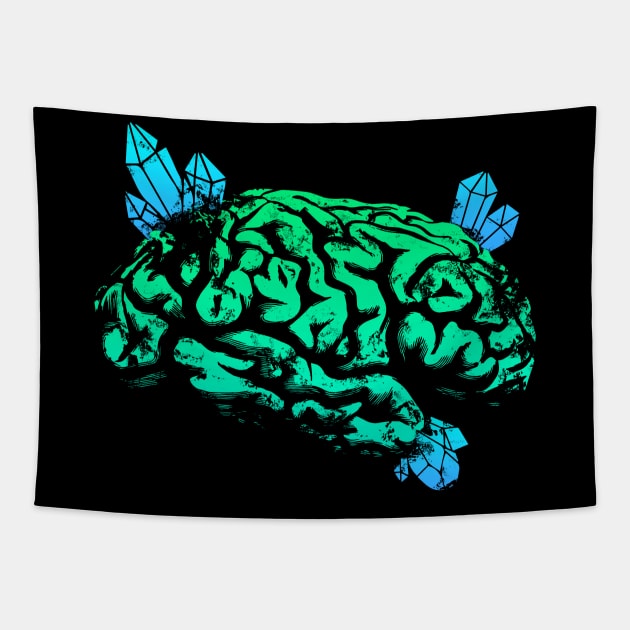 Crystals Brain - Green and Blue Tapestry by Scailaret