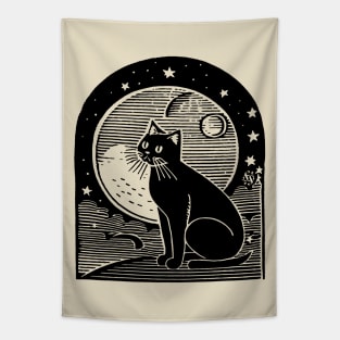 CAT with Moon & Stars by FayeFamiliar Tapestry