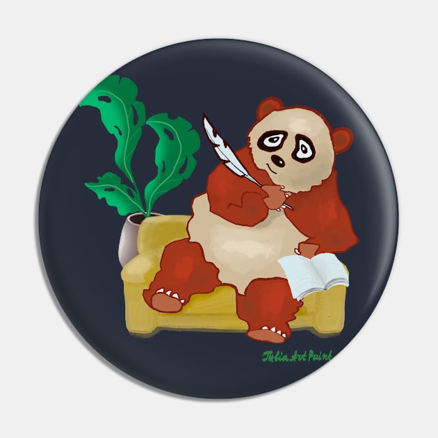 Panda Writer Pin by JuliaArtPaint