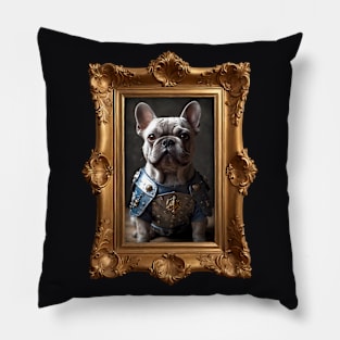 Framed Armored Grey French Bulldog Pillow