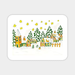 Winter landscape with green houses Magnet