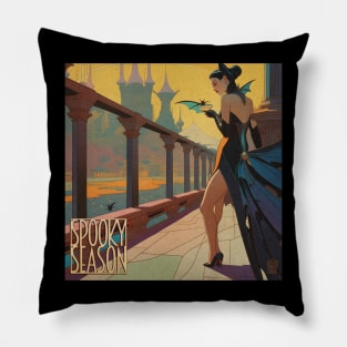 Halloween Spooky Season Champagne and Vampire Bats Pillow