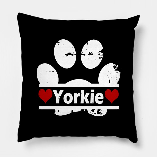 Yorkie dog paw print Pillow by artsytee