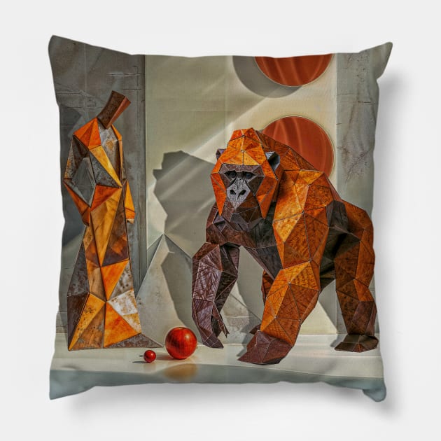 Animals geometry and minimalism: Gorilla and human figure Pillow by Creative Art Universe