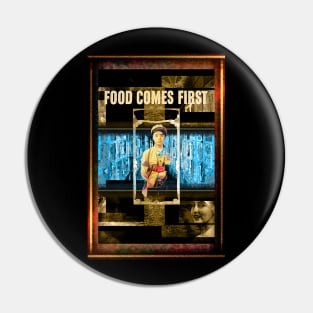 Food Comes First Popart Collage Pin