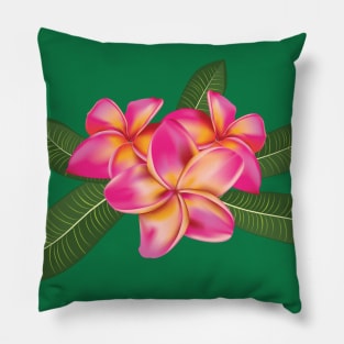 Pink plumeria with leaves Pillow