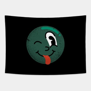 Winking tongue out emoji green Tapestry