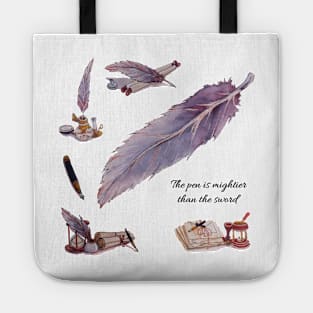 Watercolor The pen is mightier than the sword calligraphy set Tote