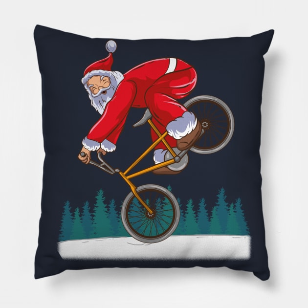 BMX Endo Santa Claus Freestyle Merry Christmas Bike Tricks Pillow by E