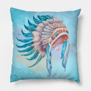 Native American Indian Chief Headdress Watercolor Art Pillow