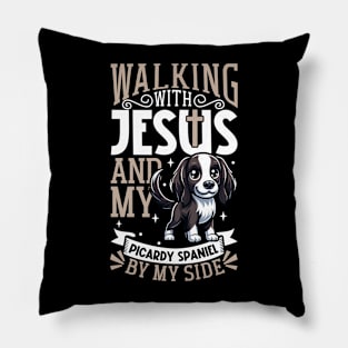 Jesus and dog - Picardy Spaniel Pillow