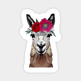 Floral Crown Llama Red and Pink Flowers Magnet