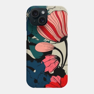 Flowers and leaves – Floral illustration in red, rose and dark colors Phone Case