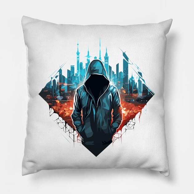 Mistery Shadow Hacker Gamer Urbain City Life Pillow by Cubebox