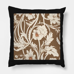 Brown and Cream Ivory Floral Classic Vintage Design Pillow