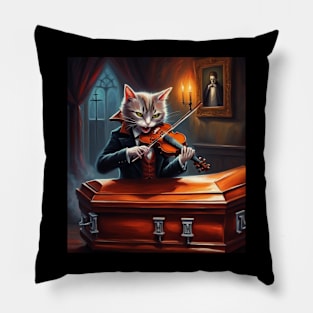 horrifying vampire cat playing violin Pillow