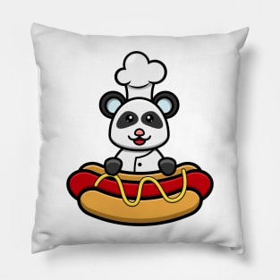 Sticker and Label Of Cute Baby Chef Panda On Hot Dog Pillow